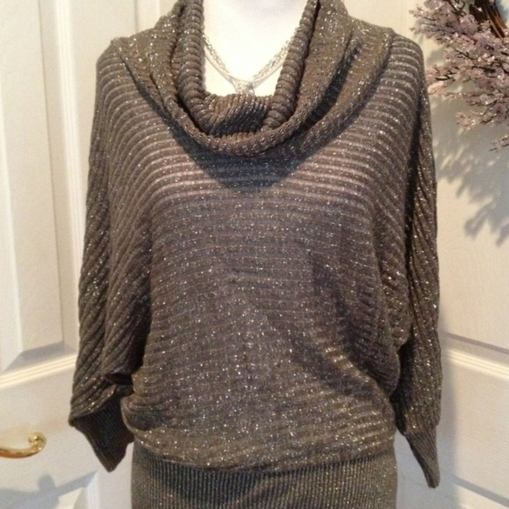 Gray Sheer Sweater With Silver Thread - image 1